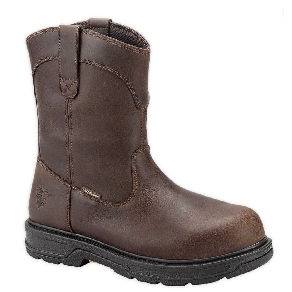 Herman Survivors Mens 13 Plower Waterproof Pull On Work Boots Steel Toe Brown